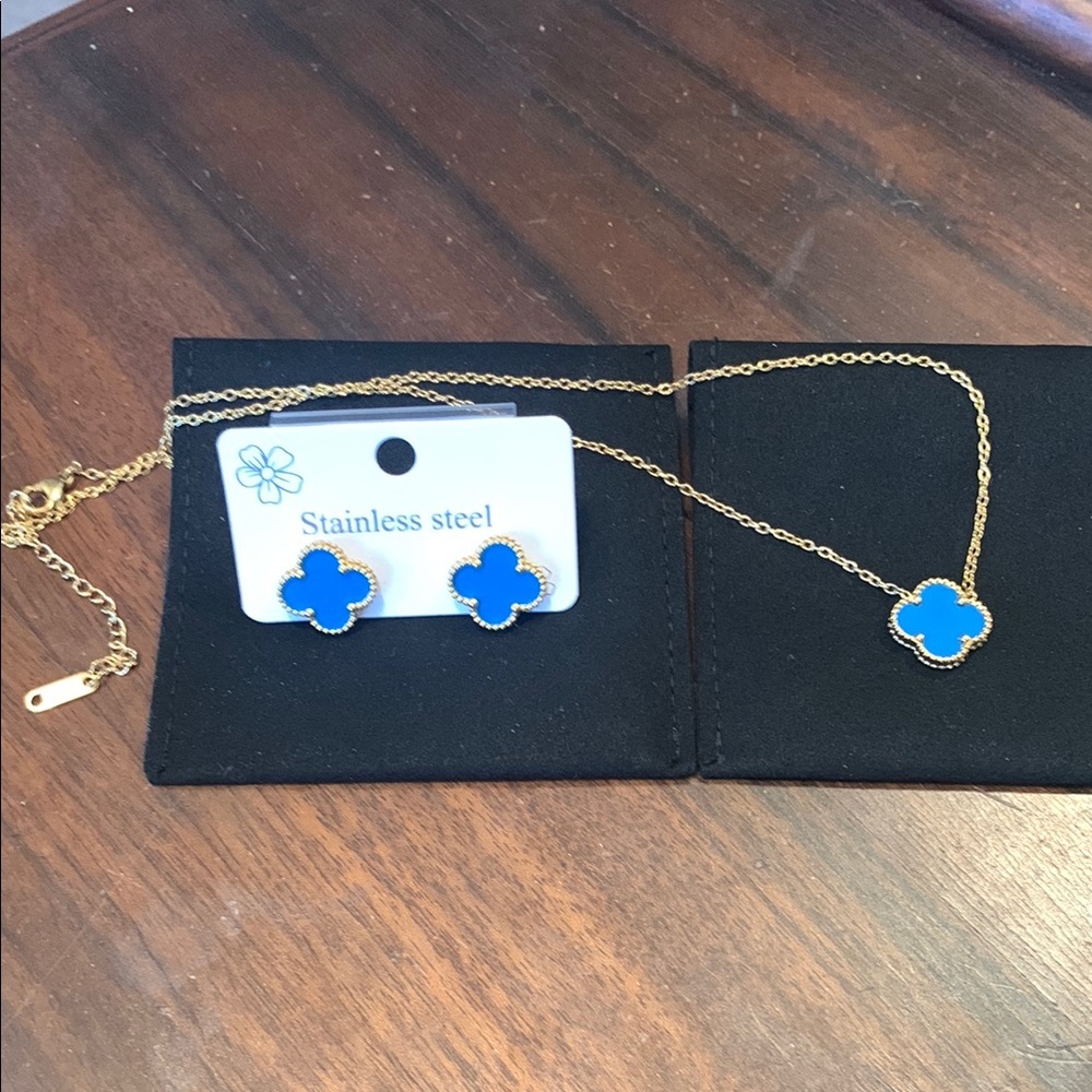 Gold and Blue Stainless Steel Jewelry Set